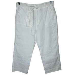 Soft Surroundings White Linen Blend Cropped Wide Leg Pants‎ Size 12 Boho Resort